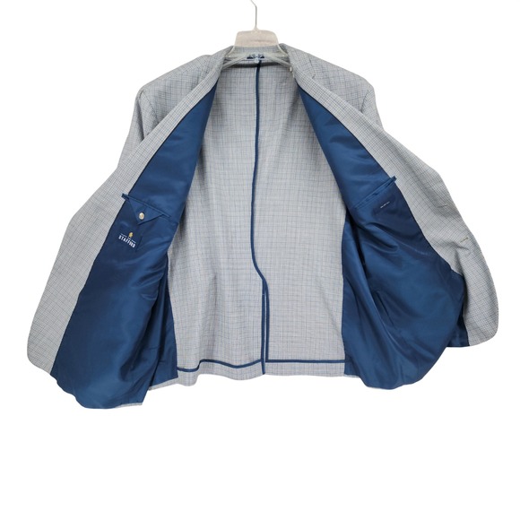 Stafford Sport Coat 56L Mens Blue Glen Plaid Wool Linen Luxury Blazer Big & Tall - Picture 2 of 12